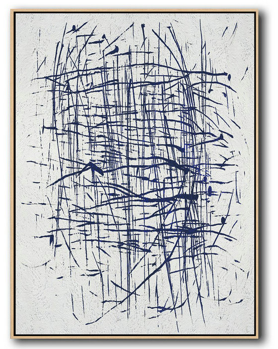 Handmade Large Painting,Buy Hand Painted Navy Blue Abstract Painting Online,Original Modern Art,Large Wall Art Handmade
